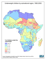 Download Underweight Children by Subnational Region 1992-2002 Map Below