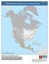 Download North America Settlement Points by Population Size Map Below