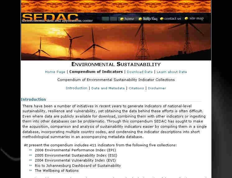 Environmental Sustainability Indicators Compendium web page thumbnail