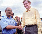 During his travel to Southeast Asia, Deputy Secretary Zoellick is welcomed by head of the Rehabilitation and Reconstruction Executing Agency Kuntoro Mangkusubroto when visiting Banda Aceh. State Department photo 