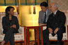 Secretary Rice with Japanese Defense Minister Fumio Kyuma, Oct. 18 at the Iikura Guest House in Tokyo. 