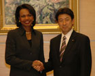 Secretary Rice meets Japans Chief Cabinet Secretary Yasuhisa Shiozaki on Oct. 18 at the Prime Ministers official residence in Tokyo.