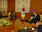 Secretary Rice meets with Foreign Minister Ban Ki-moon at the Ministry of Foreign Affairs and Trade in Seoul.