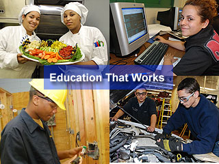 photos of Manufacturing Technology, Computer, Carpentry, and Culinary Arts students