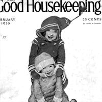 two children in old-fashioned snowsuits