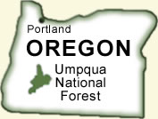 [Image]: Vicinity map showing the Umpqua NF in relation to the state of Oregon.