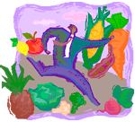 Man Running and Fruits and Vegetables