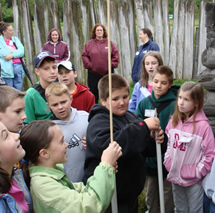 Students participating in field trip activities at Fort Necessity