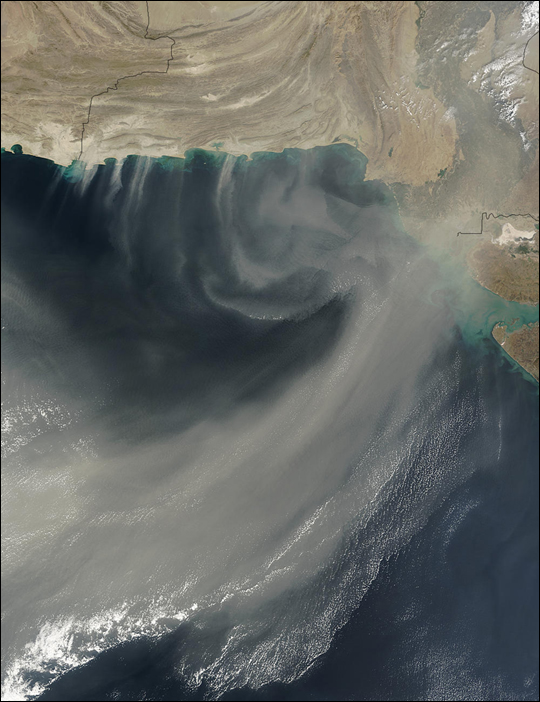 Dust over Arabian Sea Image. Caption explains image.