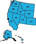 Image of the Western States of the U.S. in blue.