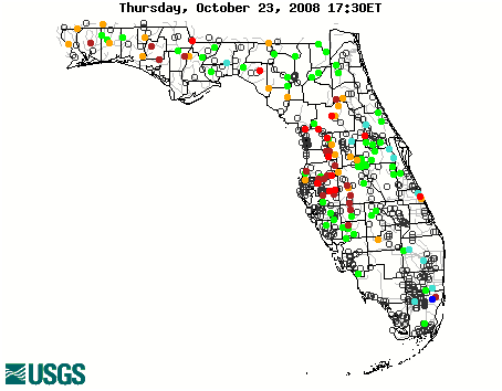 Stream gage levels in Florida, relative to 30 year average.