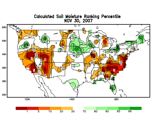 Map showing NWS modeled soil moisture anomalies
