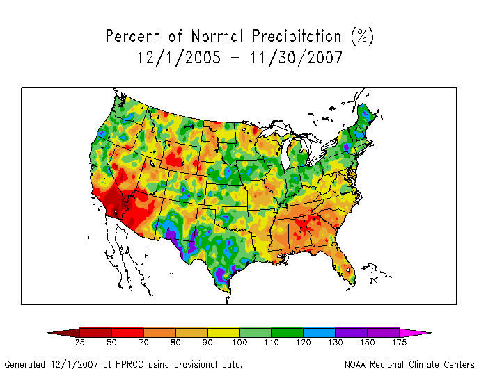 Map showing 24-Month Percent of Normal Precipitation