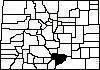 Image of Colorado Counties with Huerfano County highlighted.