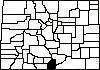 Map of Colorado Counties with Costilla County highlighted.