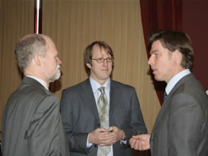 (From left) Michael Fritz, USAID/Bulgaria Mission Director, Chris Thompson, USAID Commercial Law Reform Program Chief of Party and His Excellency Willem van Ee, Ambassador of the Netherlands to Bulgaria attended the March 8 screening