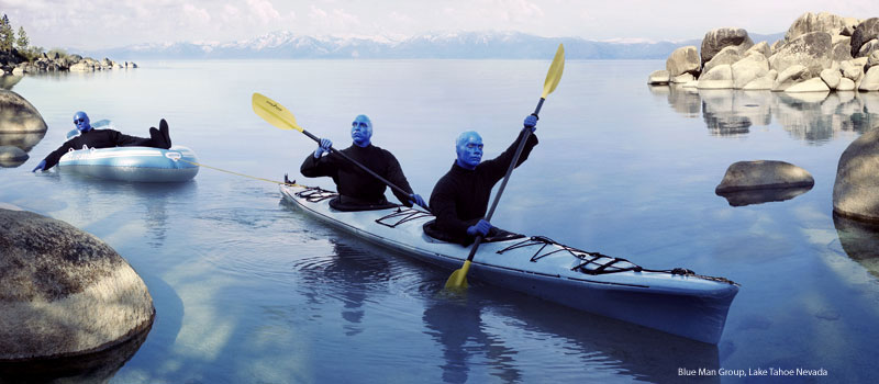 Blue Man on Lake Tahoe, Nevada Enjoying a quick trip before performing in Vegas
