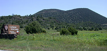 color photo of capulin volcano with entrance sign