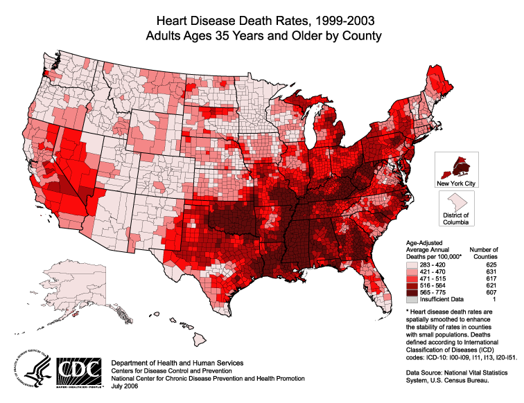 Heart Disease death Rates 1999-2003  Map Image