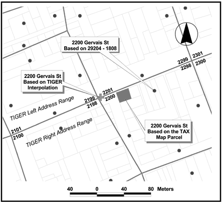 A map of an address in a neighborhood