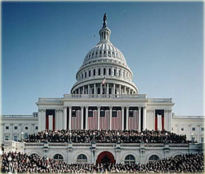 Photo of many people standing on the Capitol building in Washington, DC