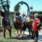 Reenactors wearing sixteenth century French clothing at Fort Caroline.