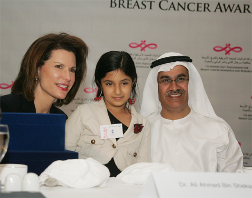 Nancy Brinker, founder of the Susan G. Komen Breast Cancer Foundation with attendees at launch of U.S.-Middle East Partnership for Breast Cancer Awareness and Research in Dubai, UAE. State Dept photo