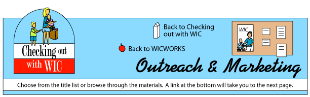 checking out with WIC logo and illustrated bulletinboard