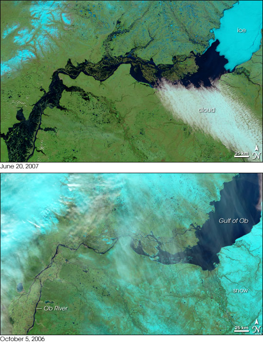 Flooding on the Ob River Image. Caption explains image.