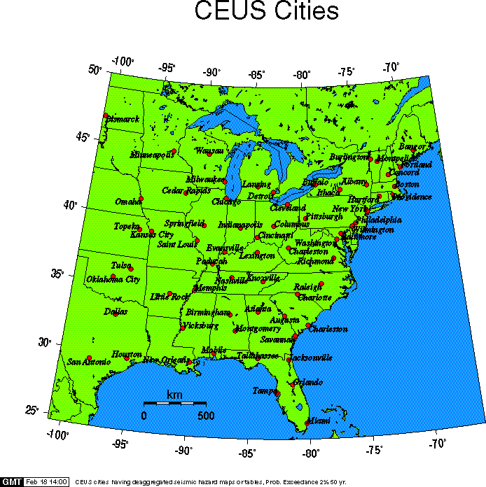 Central/Easter U.S. Cities Map