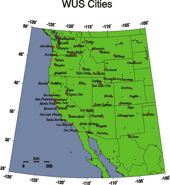 Western U.S. Cities Map