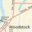 Detail from the park map showing streets and the town green of Woodstock.