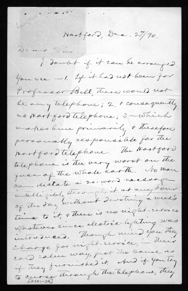 Image 1 of 4, Letter from Mark Twain to Gardiner Greene Hubbard,