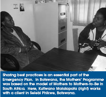 Sharing best practices is an essential part of PEPFAR.  Botswanan Mothers Programme is modeled on Mothers to Mothers-to-be program in South Africa.  Kutlwano Molalapat talks to client in clinic