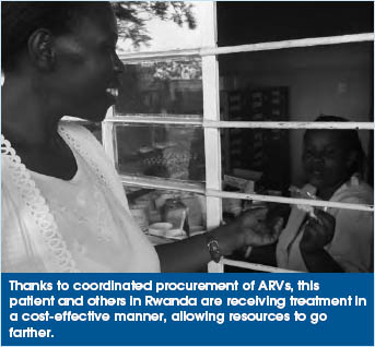 A client receives a dosage of ARV. Thanks to coordinated procurement of ARVs the patient shown and others in Rwanda get treatment in a cost-effective manner, so resources go further