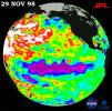 TOPEX/El Niño Watch - Topex/Poseidon Shows Unusual Pacific, November 29, 1998
