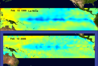 Example animation comparing Sea Surface Temperature Anomaly conditions during the 1998-1999 La Nina event on February 10, 1999 to SST Anomalies on February 10, 2006.