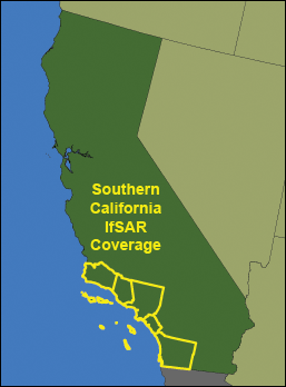 Map graphic showing IfSAR data holdings in southern California