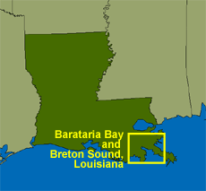 [Barataria Bay and Breton Sound, Louisiana location map]
