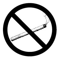 Drawing of a lit cigarette in a circle covered by a slash sign to show smoking is not allowed.