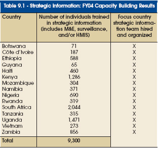 Table 9.1 -- Strategic Information: FY04 Capacity Building Results