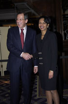 Secretary Rice greets Russian Foreign Minister Lavrov before working dinner at the Hilton Hotel, Ankara, Turkey.