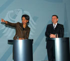 Secretary Rice and German Chancellor Gerhard Schroeder during a press conference attended by over 400 members of the media