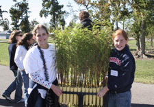 Students unloading seedlings at a Louisiana State University Coastal Roots Program restoration site. Click here for larger image.