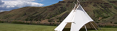 Canvas tipi set up at Spalding Visitor Center