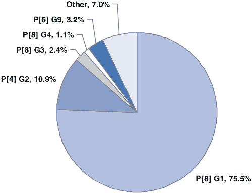 other strains 7%, p6 g9 strains 3.2%, p8 g4 strains 1.1%, p8 g3 strains 2.4%, p4 g2 strains 10.9%,  p8 g1 strains 75.5%