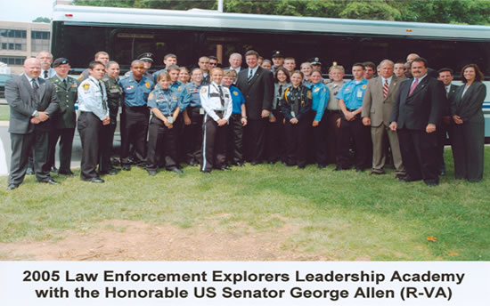 photo of 2005 Law Enforcement Explorers Leadership Academy with the Honorable US Senator George Allen (R-VA)