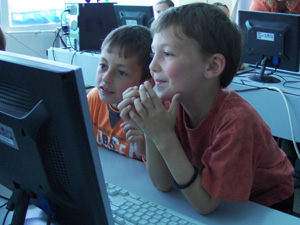 Macedonian schoolchildren work in their new computer lab, established through USAID's e-Schools Project.