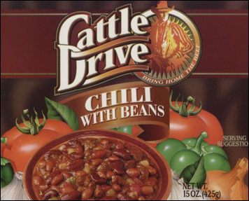 Label, recalled chili with beans