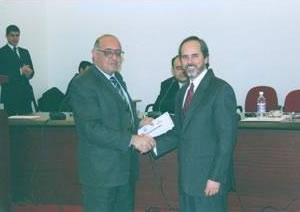 Scott Taylor (left), USAID Country Coordinator for Azerbaijan presents a certificate of appreciation to Dr. Faig Mamedzadeh, Deputy Director of the Republican Anti-Plague Station of Azerbaijan